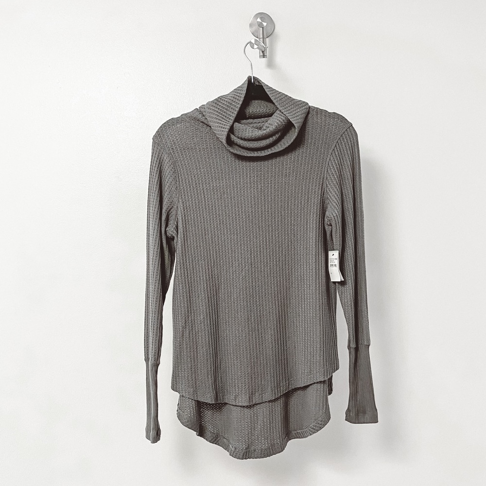 Susina Waffle Knit‎ Casual Chic Thermal Cowl Turtle Neck Top Gray Extra Small